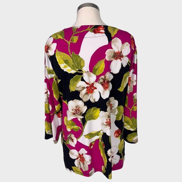 JM Collection Large V Neck Blouse 3/4 Sleeve Polyester Spandex Pink Black Green - Picture 6 of 7